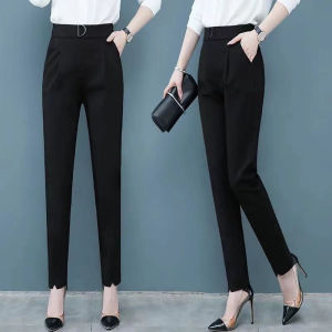 Highwaisted thin casual pants Ms temperament long pants black small leg pants Harun pants female