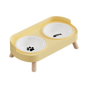 CUTE ELVES Ceramic Double Cat Bowl Large Capacity Cervical Protection Elevated Dog Bowl Pet Supplies with Stand Pet Feeder for Home