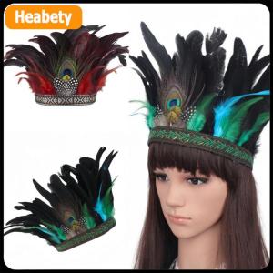 【2-3 days delivery】 Fashion Feather Crown Headbands With Strap Decorative Headdress Indian Crown Hair Band Halloween Cosplay Headwear