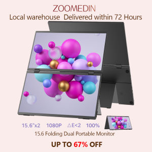 ZOOMEDIN 15.6" Touch/Basic Model Dual Screen 1080p FHD Portable Monitor with Built-in Stand 360° Rotation and USB-C Connectivity - Local Delivery