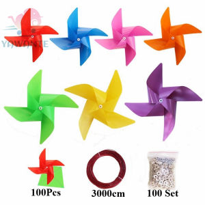 100pcs + 30M Wire Rope + Fitting Waterproof Resistance Damage Plastic Windmill Toys Garden Lawn Party Decor Toy Gift for Kids
