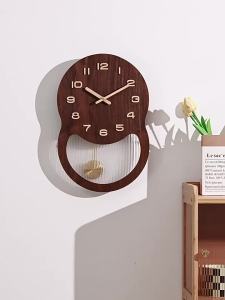 FFBH Wooden Pendulum Wall Clock Retro Noiseless Aesthetic Wall Clocks Creative Walls Clock Modern Living Room Decoration Furniture 6K4N7