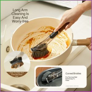 Pot Wash Brush Curved Bristles Brush Anti-mold and Quick-drying Doesnt Hurt the Pan Press