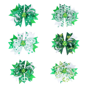 2pcs Childrens Irish Festival Bows Hair Clip Enhancing Festival Spirit Childrens Ribbon Hairpin Hair Decoration