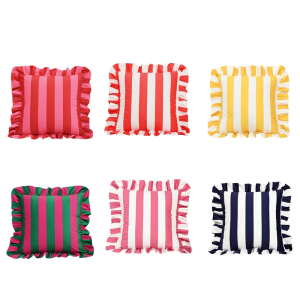 Stylish Square Pillow Cover With Ruffled Trim and Striped Pattern Design Throw Cushion Case For Sofa Bedroom Decors