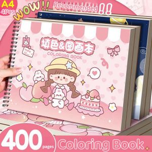 4Pcs Coloring Books with Stickers A4 Cartoon Sketchbook Blank Drawing Paper for Kids 50Sheets Painting Books