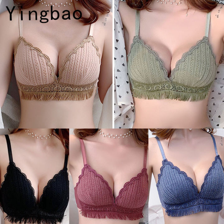 Yingbao 1 set Bra and Panty for Women Sexy Wireless No Steel Ladies No Wire  Lace Soft Slim Comfortable Panties Underwear Bras 32 70 34 75 36 80 38 85  Cup A B