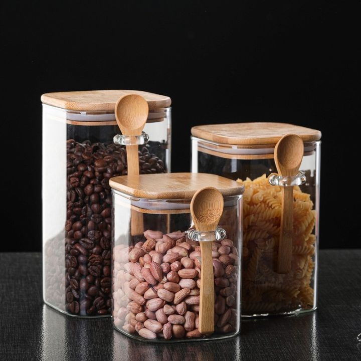 Storage Kaca TOPLES KACA SET DENGAN SENDOK DENGAN TUTUP KAYU PREMIUM ELEGANT/ GLASS ...
