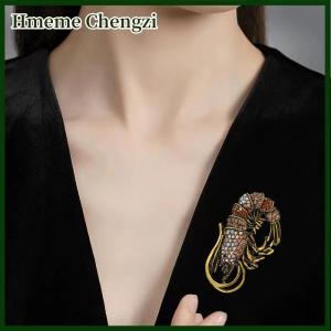 Hmeme Fashion Rhinestone Based Shrimp Shaped Brooches For Women Clothing Coat Jewelry Accessries Gifts