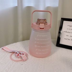 🔥ขวดน้ำ กระบอกน้ำ 1400 ml ขวดน้ำพกพา มีสายสะพาย หลอดซิลิโคน สไตล์มินิมอล น่ารัก แถมฟรี!! สติ๊กเกอร์แบบนูน+2D🔥