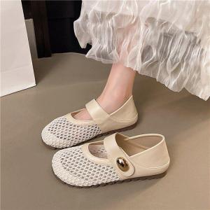 [Free Shipping] 2026 Spring/Summer Flat Shoes Breathable Mesh Fashionable And Comfortable With Velcro Straps Shallow Toe Design WomenS Casual Shoes