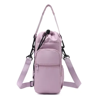 Portable Water Bottle Bag with Adjustable Strap Thermal Mugs Insulated Protective Cover Phone Pocket Outdoor Sports Travel Bag