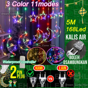 Hari Raya Lights 5M Star Moon Lights 11Modes Outdoor Waterproof Ramadan Lights Fairy Curtain Lights For Hari Raya Decor