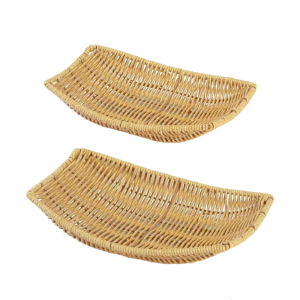 2pcs Imitation Rattan Woven Storage Basket Multipurpose Ship Shaped Bread Serving Tray Desktop Candy Plate