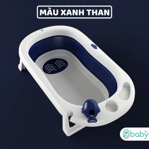Chậu tắm gấp gọn kèm phao nằm tắm và đồ chơi size lớn 9BABY màu xanh than