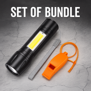 Electro-Booth Survival Flashlight with Whistle | Bright LED Emergency Tool for Outdoor Camping Hiking & Disaster Preparedness | Portable LED Flashlight + Whistle Combo | Waterproof Rechargeable Emergency Survival Gear for Travel & Outdoor Use