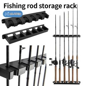 MLADEN 6 Slots Fishing Rod Rack Wall-mounted Pancing Pemegang Rak Paparan Kayu Berdiri Pole Storage Rack