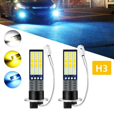 KEVANLY 2 Buah 80W Lampu LED H3 untuk H3 Fog lamp Mobil Lampu Depan Anti Kabut Untuk Mobil tiga warna kuning biru es dan putih bohlam LED H3 Super Bright 36 SMD