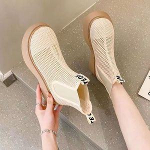 ZEEMIN 2023 New Summer Womens Mesh Hollow Out High Top Thin Boots Thick Sole Non Slip Breathable Slip-On Ankle Boots Work Boots