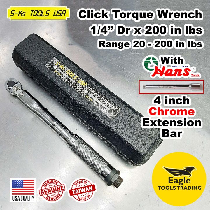 S-Ks Tools USA Click Torque Wrench 1/4 Dr x 200 IN / lbs (621A) 20-200 ...