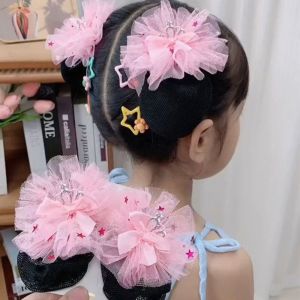 JPTD 2PCS Spring Clip Girls Elastic Hair Net Star Bow Fashion Headdress Ballet Hair Net Accessories Skating Korean Bun Snood Kids