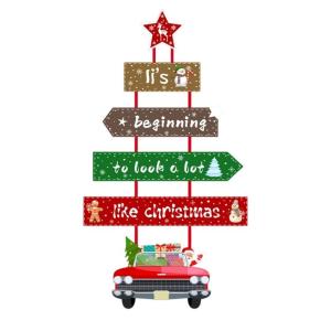 ป้ายติดประตูสำหรับงานเลี้ยงวันคริสต์มาสกระดาษซานต้าแขวนผนังคงทนตกแต่งเทศกาลเฉลิมฉลองป้ายประตูวันหยุด