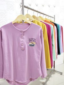 Kaos Wanita Lengan Panjang Atasan Wanita Tshirt Oblong Cewek Busui Friendly - Bahan BabyTerry Premium, Menyerap Keringat, Halus, Tebal - LD 100 CM, PJ 65 CM (READY STOCK, Kirim di Hari yang Sama)