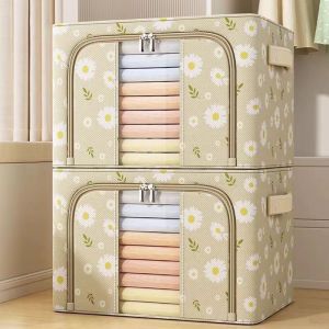 Daisy Clothes Steel Frame Storage Box Fabric Folding Wardrobe Large Capacity Quilt Organizer Seasonal Moving Bag Box