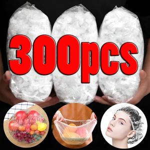 300pcs Thickened Food Dustproof Cover / Disposable Food Fresh Plastic Cover / Oven Microwave Oil-Proof Sleeve Food Fresh Keeping Elastic Cover / Bowl Plate Dustproof Cover Film