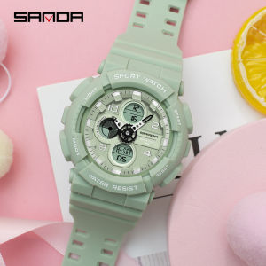 SANDA Fashion Male Women Sports Watches 50M Waterproof Complete Calendar LED Digital Quartz Dual Display Chrono Watches