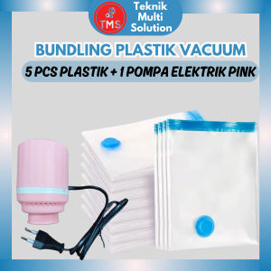 TMS - Paket Traveling 5 Plastik Vacuum Vakum Baju Vacuum Bag + Pompa Pink Angin listrik Travel Bag