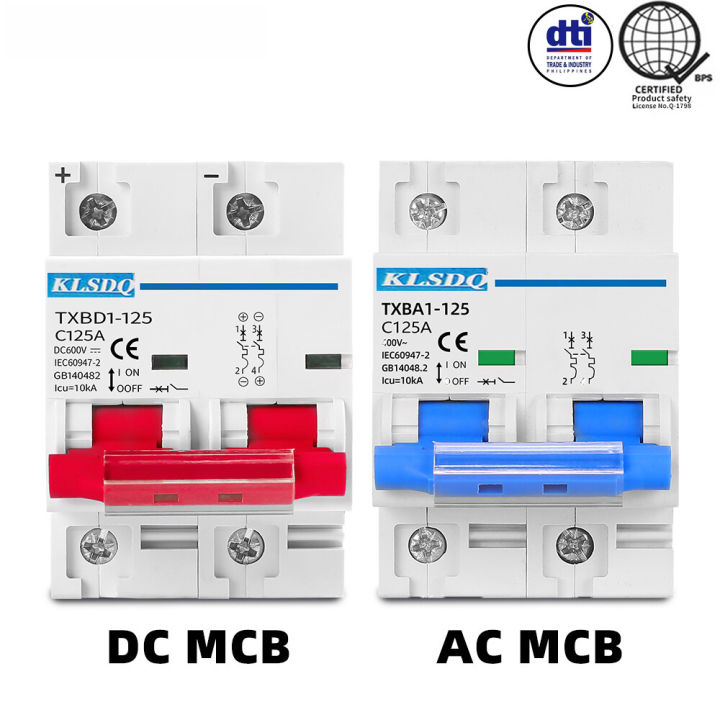 2P DC AC MCB 100A 125A 600V Solar Mini Circuit Breaker Switch ...