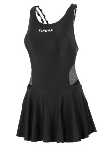 Yingfa trơn mới cỡ lỡn đồ bơi phụ nữ áo tắm một mảnh nữ kích thước lớn Bộ Đồ Tắm váy đen chéo trang phục đi biển