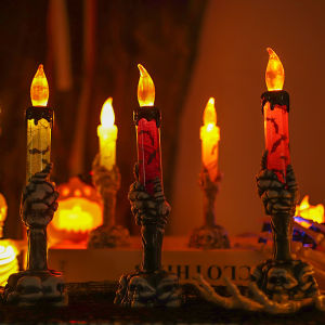 ถือไฟเทียนฮาโลวีนในมือ ตกแต่งโคมไฟฟักทองและจัดวางของใช้ Led Long Pole Candle Electronic Candle Stick