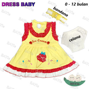 BAYIe - Dress Baju Anak Perempuan Cewek + BANDO motif ICE CREAM PLANET KIDS Pakaian anak