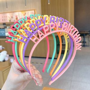 [Lady Sugar] Korean Style Candy Color Happy Birthday Headband Sweet Plastic Birthday Party Hair Band for Women Creative Decoration Women Hair Accessories