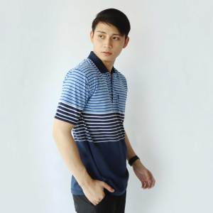 Kaos kerah pria motif stripe salur engineering saku dewasa | kaos pria lengan pendek 7885