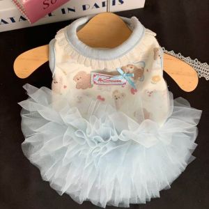 NEXTYOO Cute Style Summer Dog Dress Soft Thin Blue Color Teddy Dog Skirt Breathable Princess Dress for Small Dogs