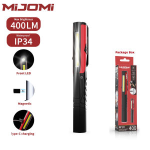 MIJOMI W10 Rechargeable LED Pen Light Flashlight400 Lumens Dual Source LED & COB Work Light Super Mini Lightweight Pocket EDC Flashlight outdoor for InspectionWorkRepairCamping