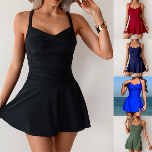 Áo Nâng nữ đồ bơi hai chiếc đồ bơi màu trơn Bộ Đồ Tắm nữ xếp li váy bơi đồ bơi cho bé gái bộ