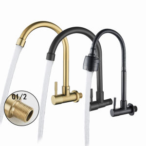 baokome stainless steel kitchen faucet wall-mounted single cold sink faucet