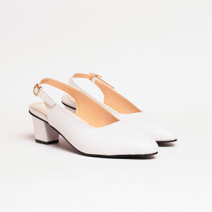 Sepatu Heels Formal Wanita Putih | Size 35-45 Jumbo Bigsize | Bustong Mules Tali Belakang Tinggi 5cm