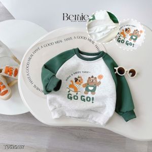 Áo thun Sweater Brit tay raplang phối màu họa tiết cho bé trai bé gái 1 đến 7 tuổi BERNIE T0625A07
