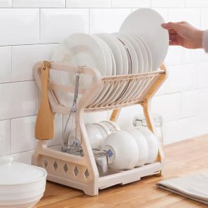 Dish Rack Bowls Shelf Kitchen Shelves Dual Layers Tableware Drying Racks Restaurant Storage Box Home Collection Shelf