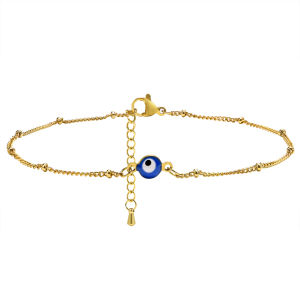 Vnox Fashion 18K Gold Color Foot Chain Anklet For Women Jewelry Stainless Steel Chain Blue Evil Eye Charm Anti Allergy Beach Holidays Barefoot Accessories