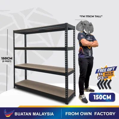 [FREE SHIPPING] HYPERACK Boltless Rack Black 4 Levels Rak Besi Bertingkat Kitchen Rack Rak Dapur Heavy Duty Rack
