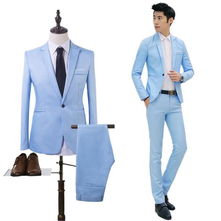 2Pcs Suit jacket pants Men Business Suit Set Slim Fit Casual Formal  Suits One Button Suit Blazers Jacket Coat and Pants Wedding Suit Sets