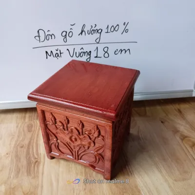Đôn Đế Vuông Loại Cao Trạm Khắc Mặt Sen Gỗ Hương 100/%