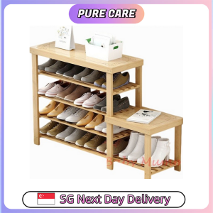【Pure Care】 Carved Bamboo Shoe Rack Bench / Storage Rack / Seat Wearing Taking off Shoes Strong Organizer