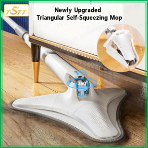 Triangular Self Squeezing Mop Upgraded High Quality Manual Extrusion Wring Mop Wet and Dry Use Hands-Free Flat Mop Household Floor Cleaning Tools